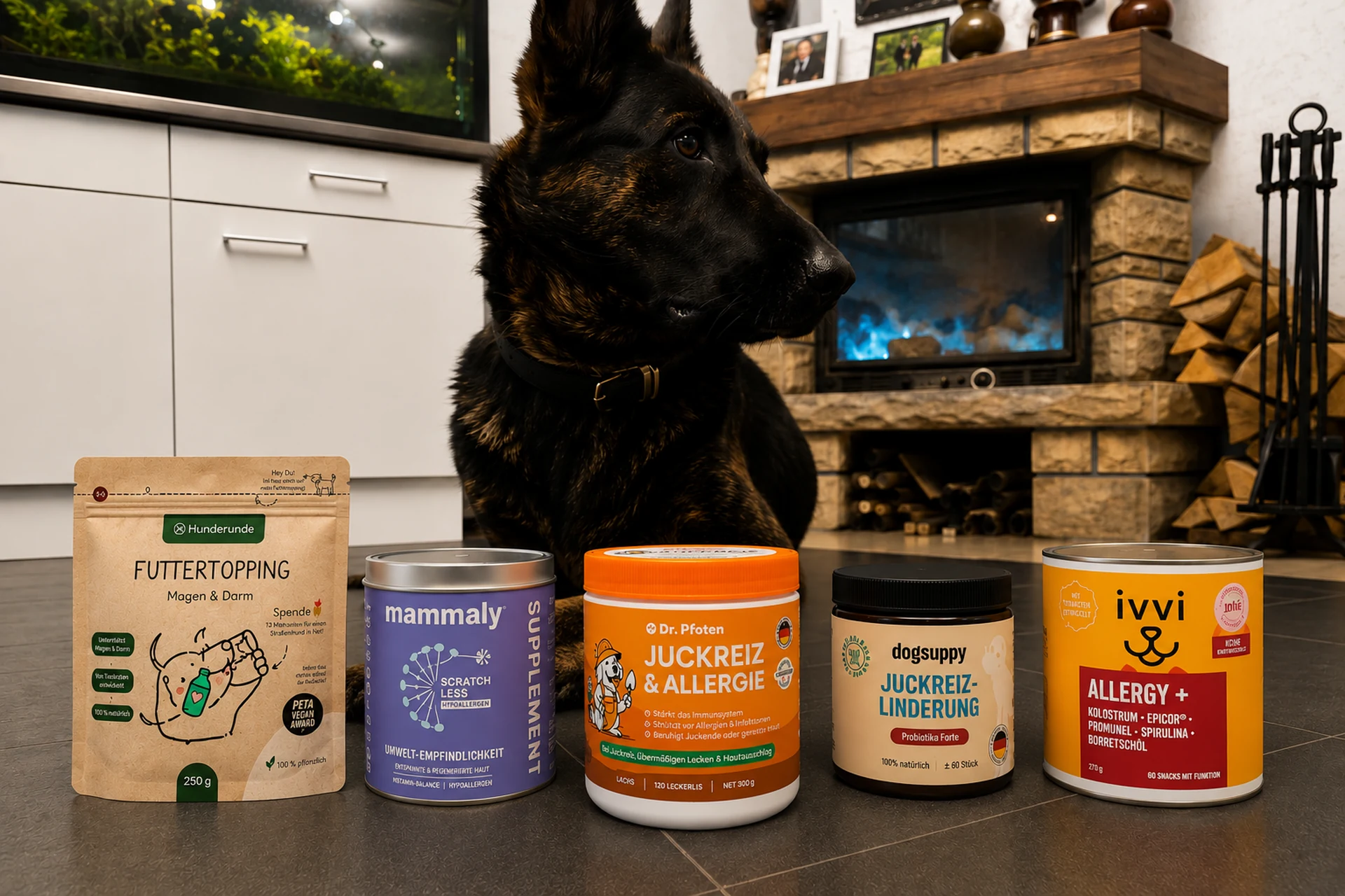 Hund knabbert an Dr. Pfoten Juckreiz & Allergie Leckerli